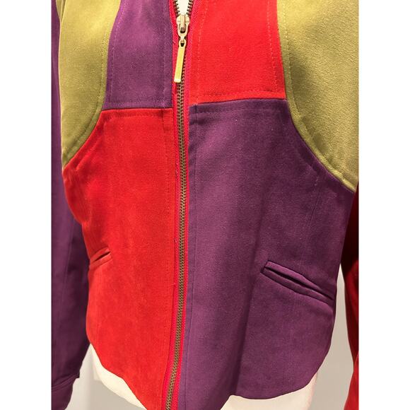 Vintage 80s 90s Colorblock zip up jacket by Howard Wolf. Faux suede. Size 12 - Picture 12 of 12